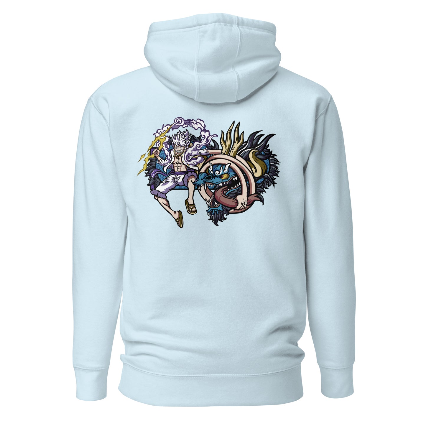 Luffy vs. Kaido in the Land of Wano Front Embroidery & Back DTG Print Unisex Hoodie Collection