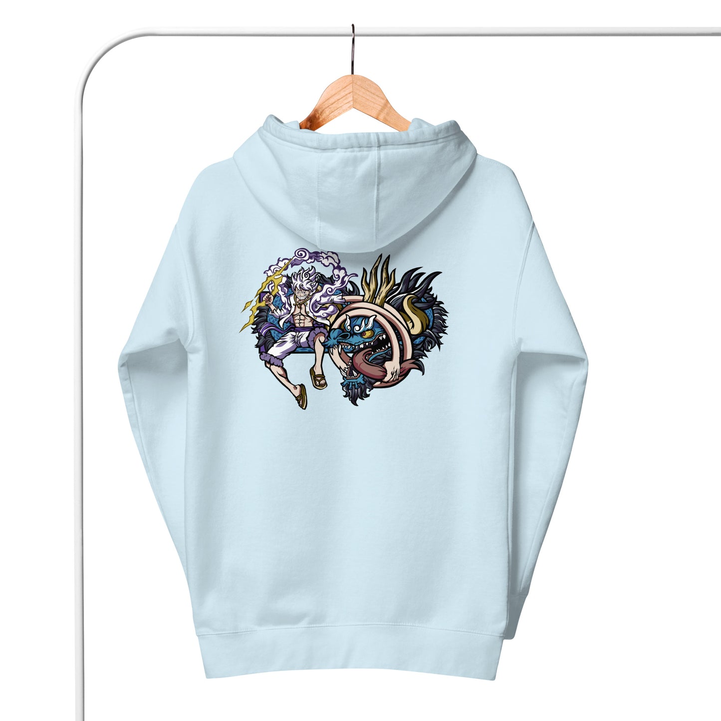 Luffy vs. Kaido in the Land of Wano Front Embroidery & Back DTG Print Unisex Hoodie Collection