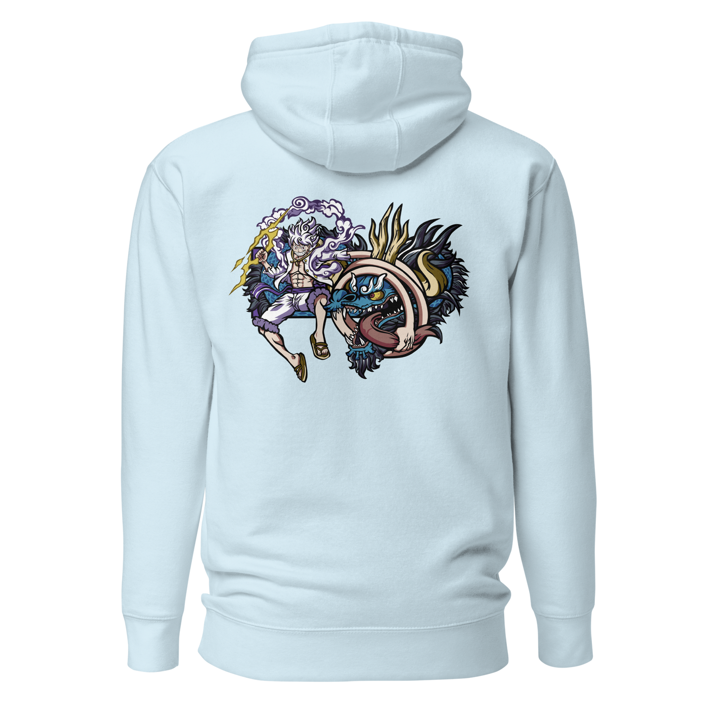 Luffy vs. Kaido in the Land of Wano Front Embroidery & Back DTG Print Unisex Hoodie Collection