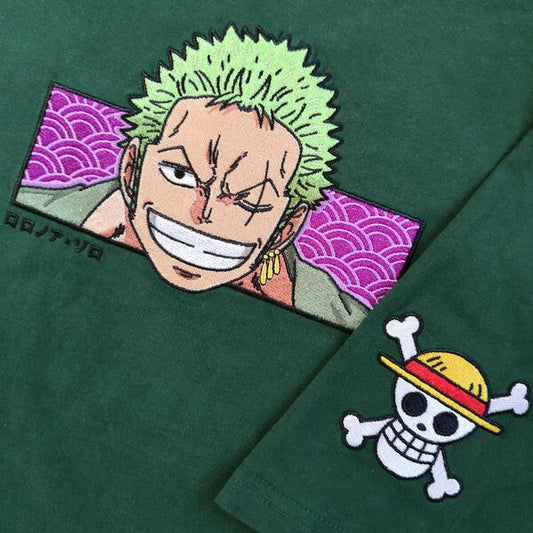 Roronoa Zoro Tee One Piece Anime Embroidered Shirts Collection - XS - S - M - L - XL - 2XL - 3XL