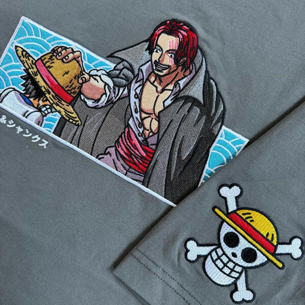 Luffy's Past x Red-Haired Shanks "Get Lost" Gift Tee One Piece Anime Embroidered Shirts Collection