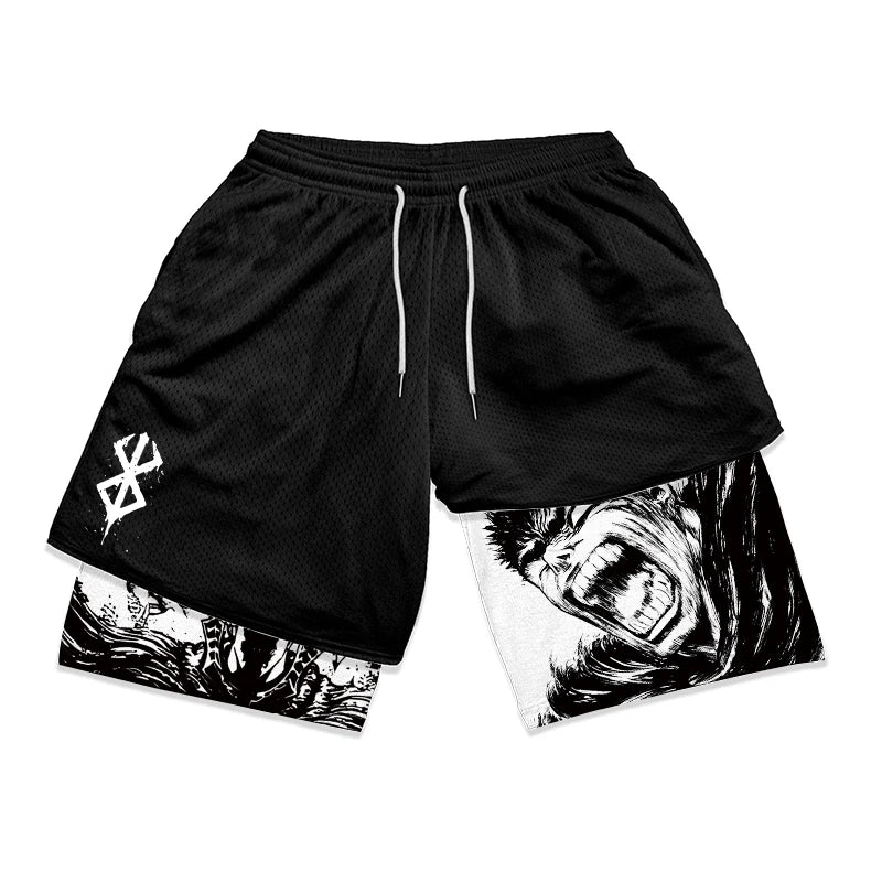 Anime Fusion: 2 in 1 Workout Running Shorts for Men.