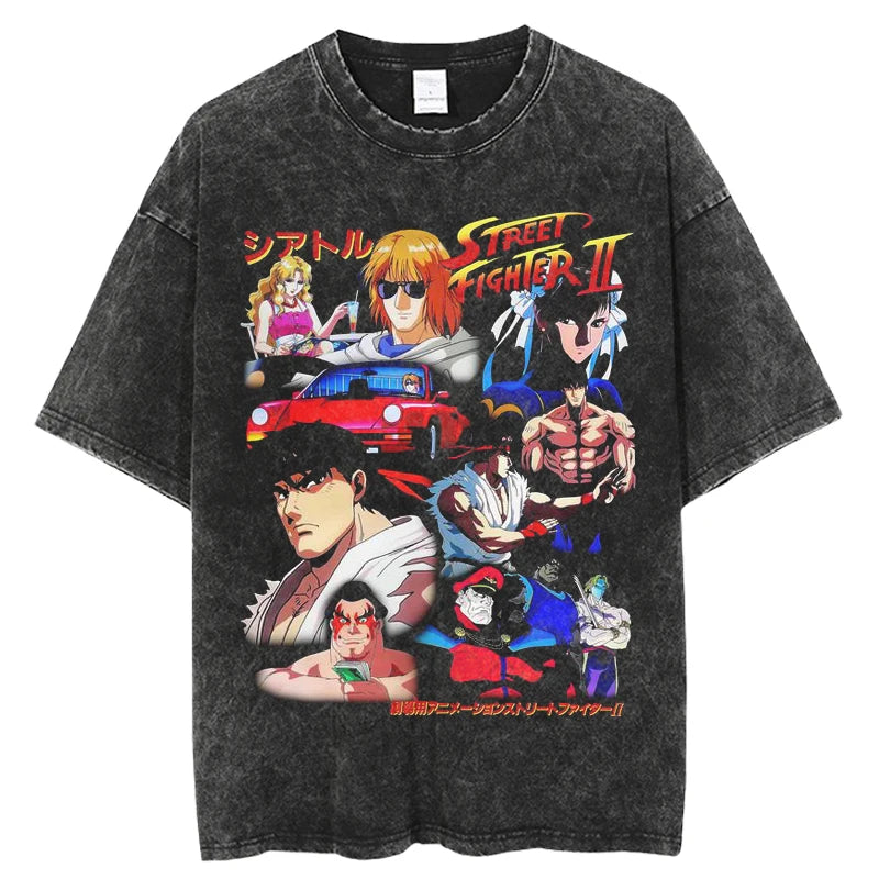 Street Fighter Nostalgia: New Vintage Washed Anime T-shirt.