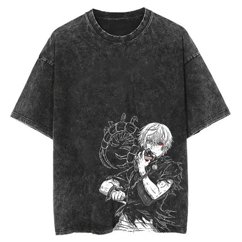 Versatile Vibes: Vintage Cotton Tees - Anime Graphic T-Shirts.