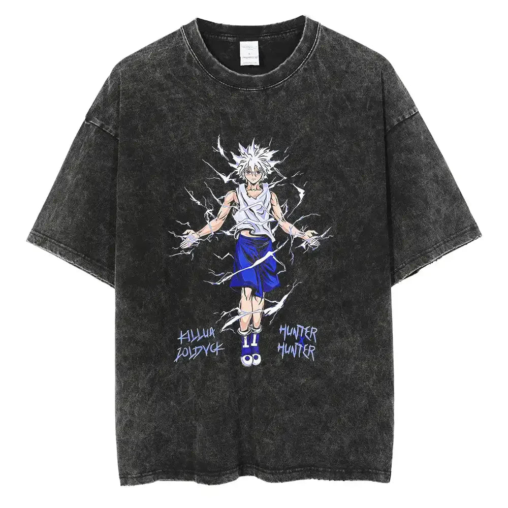 Harajuku Gothic Fusion: Vintage Washed Anime Graphic T-Shirts.