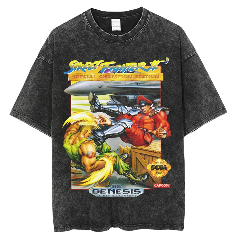 Street Fighter Nostalgia: New Vintage Washed Anime T-shirt.