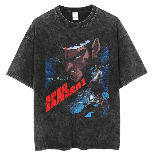 Summer Swagger: Afro Samurai Vintage Washed Oversized T-Shirt.