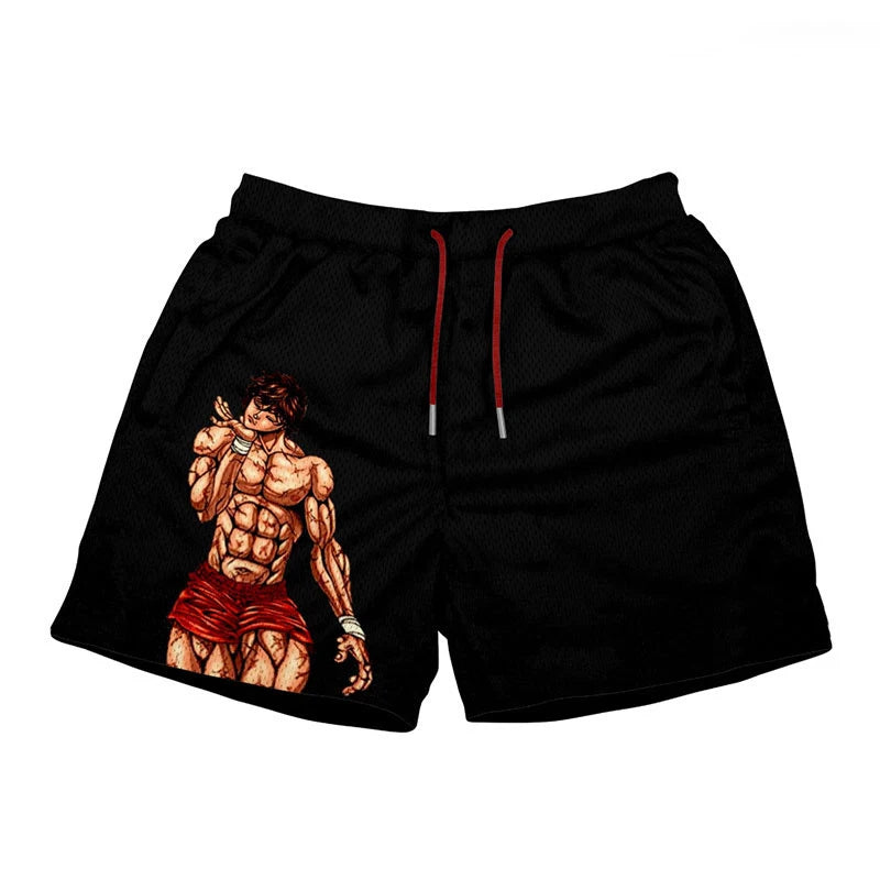 Baki's Power Unleashed: Anime Print Streetwear Shorts.