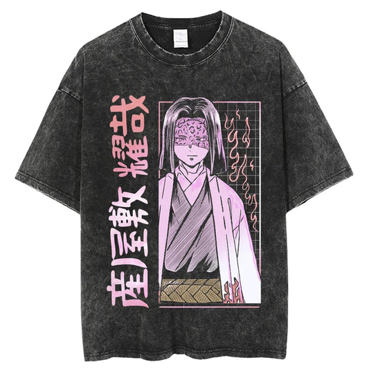 Demon Slayer Chronicles: New Vintage Washed Anime Graphic T-shirt.