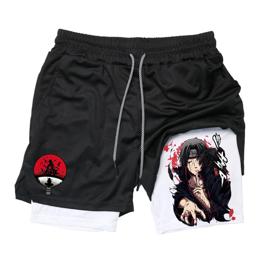 Anime Fusion: Men's 2-in-1 Performance Shorts with Compression and Towel Loop Pockets.