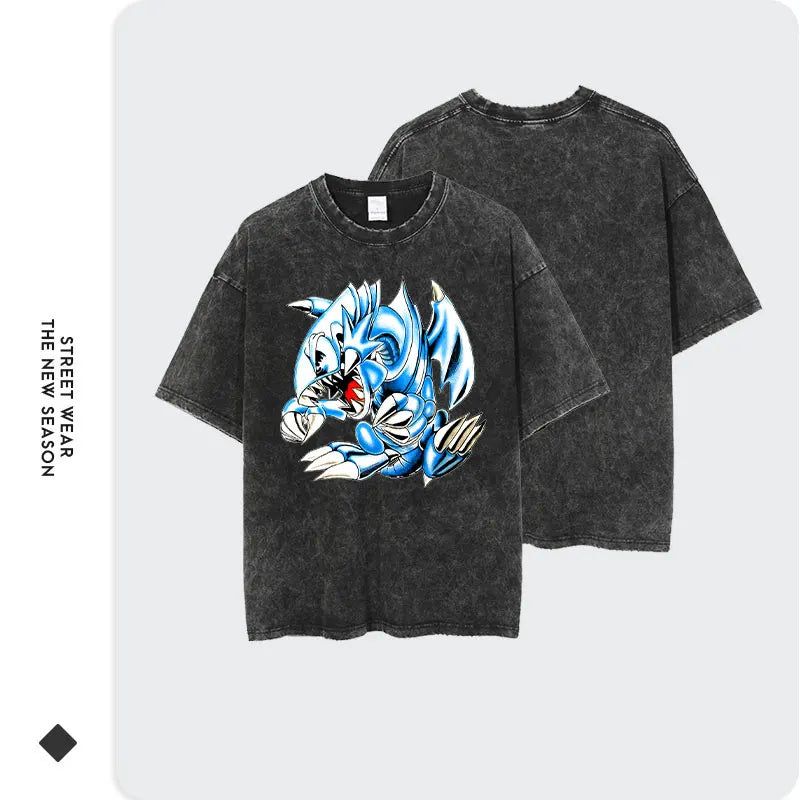 Harajuku Style: Hot Anime Yu-Gi-Oh T-Shirt with Blue-Eyes White Dragon Graphic.