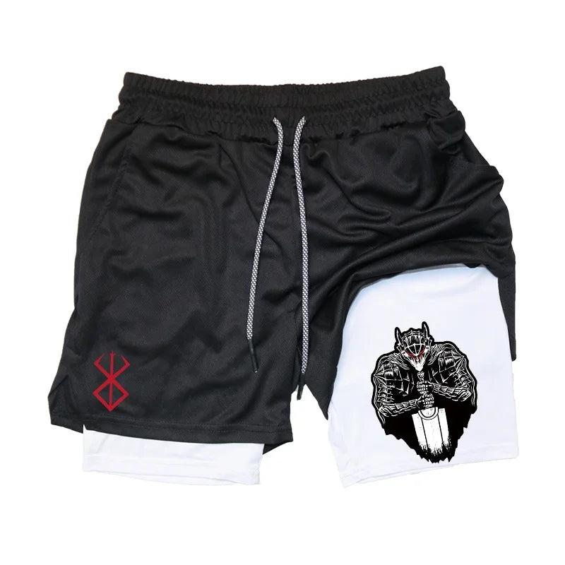 Men's Athletic 2-in-1 Compression Shorts: Gym Workout Essential with Pockets and Towel Loop.