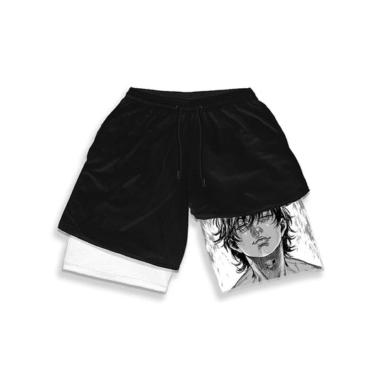 Anime Fusion: Quick Dry Double Layer Fitness Shorts.