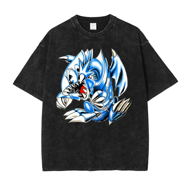 Harajuku Style: Hot Anime Yu-Gi-Oh T-Shirt with Blue-Eyes White Dragon Graphic.