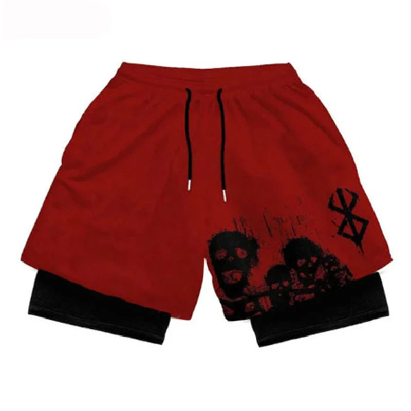 Anime Fusion: Men's 2-in-1 Quick Dry Running Shorts for Summer Workouts.