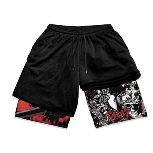 Anime Fusion: Men's Quick Dry Double Layer Fitness Shorts.