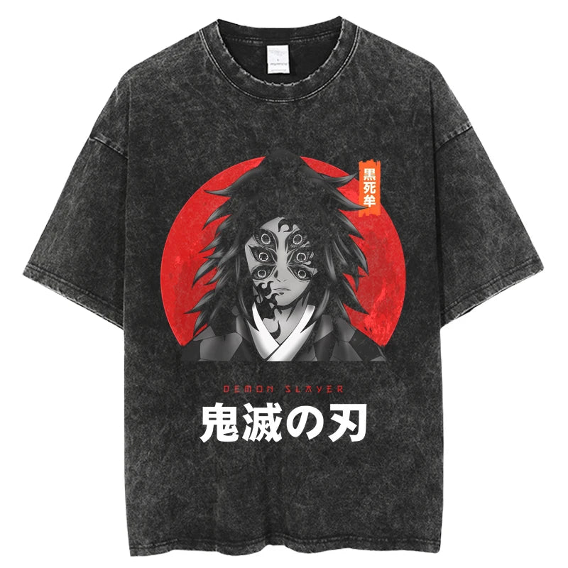 Demon Slayer Chronicles: New Vintage Washed Anime Graphic T-shirt.