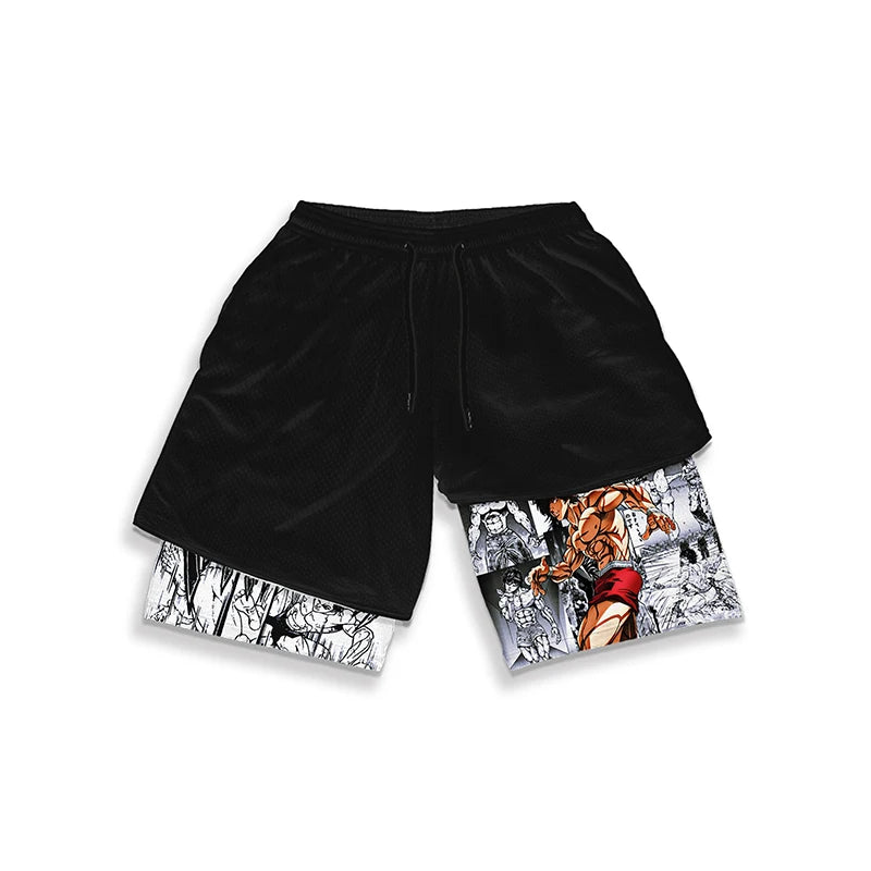 Anime Fusion: Quick Dry Double Layer Fitness Shorts.