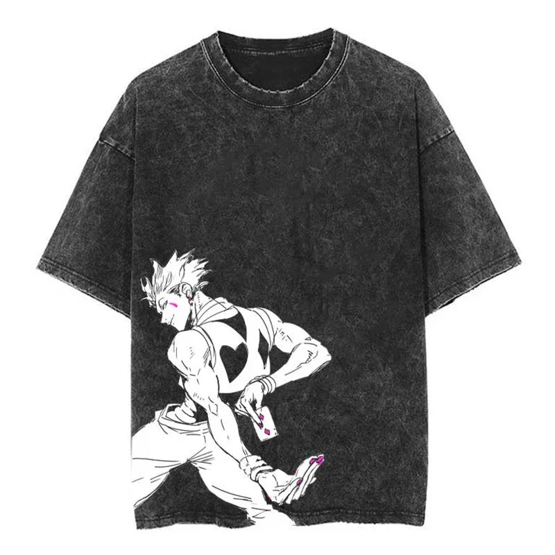 Retro Anime Manga Graphic Tees for Men Women Vintage Washed Cotton Tshirts Summer Casual Short Sleeve Tops Harajuku Streetwear.